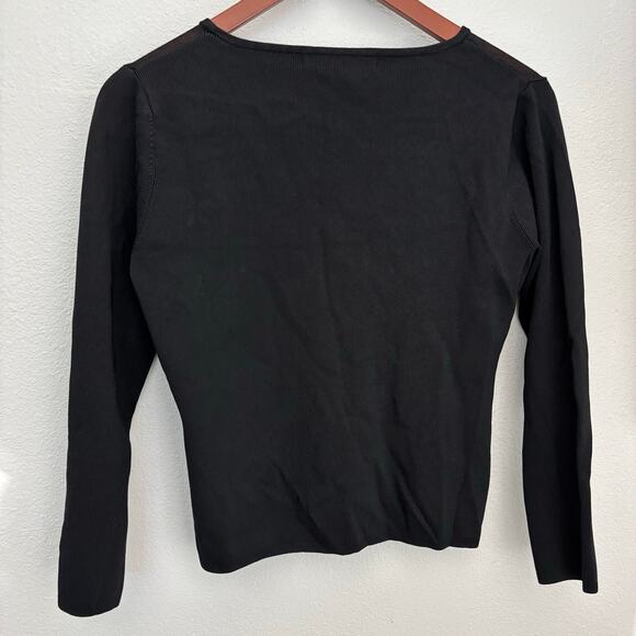 Y2K 90s Vintage Mesh Black Top 3D Floral Rhinestones Grunge Fairycore Sz S - Picture 2 of 7